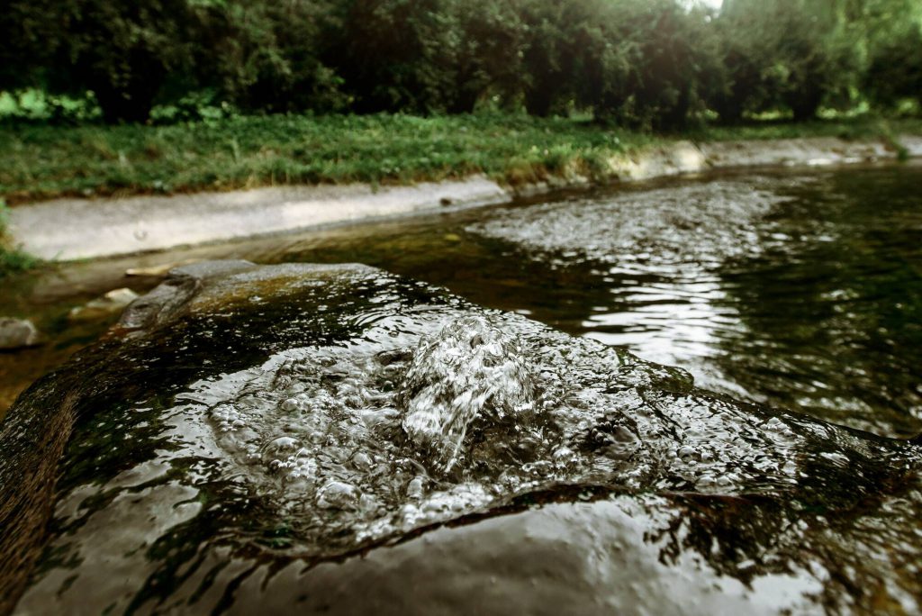 beautiful river waterfall in summer green park, environment concept